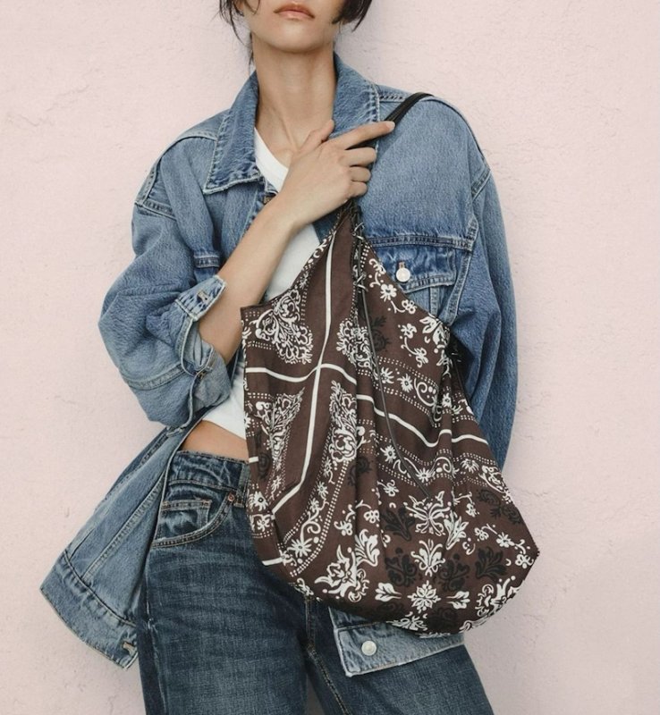 画像2: Paisley Leather Handle Tote Shoulder Eco Shopping Bag 　ペイズリーレザーハンドルトートショルダーエコショッピングバッグ (2)