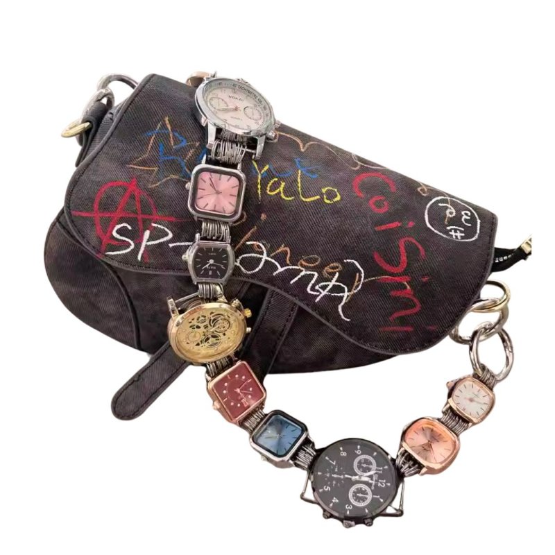 画像2: Watch belt crossbody saddle graffiti bag Single-shoulder body bag messenger bag  ユニセックス男女兼用 時計ストラップ グラフィティ サドル ショルダーバッグ ボディーバッグ  (2)