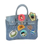 画像1: Pop emblem quilted denim Tote Shoulder 2WAY Art BK bag  ポップエンブレム付きデニムキルティングトートショルダー2WAYバッグ BKバッグ アート (1)