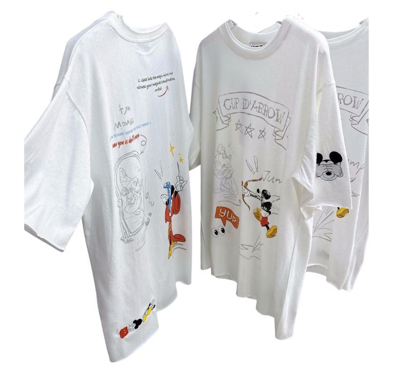 画像3: Unisex Mickey Mouse＆Minnie Mouse vintage style print & embroidery t-shirt　 男女兼用 ユニセックスヴィンテージスタイルミッキーマウス＆ミニーマウス＆刺繍プリントTシャツ (3)