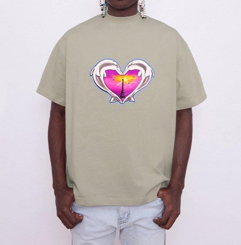 画像7: Unisex Dolphin heart and Eiffel Tower print t-shirt　 男女兼用 ユニセックスイルカハート＆エッフェル塔プリントTシャツ (7)