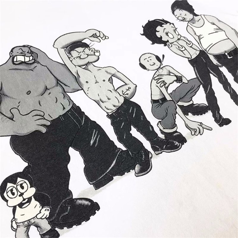 画像2: Unisex Street Lazy Style Betty & Popeye Print Vintage Style T-shirt 　 男女兼用 ユニセックスヴィンテージスタイルストリートレイジースタイルベティー＆ポパイプリントTシャツ (2)