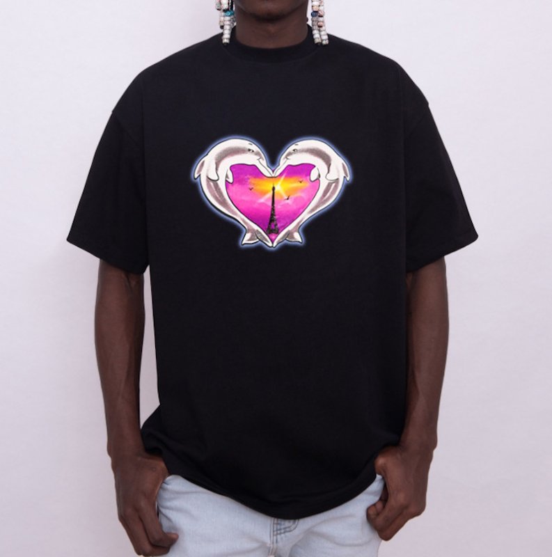 画像6: Unisex Dolphin heart and Eiffel Tower print t-shirt　 男女兼用 ユニセックスイルカハート＆エッフェル塔プリントTシャツ (6)