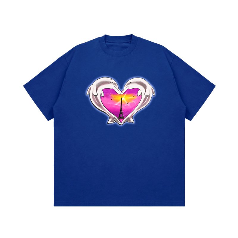 画像4: Unisex Dolphin heart and Eiffel Tower print t-shirt　 男女兼用 ユニセックスイルカハート＆エッフェル塔プリントTシャツ (4)