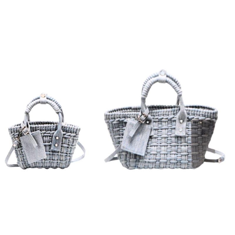 画像2: DENIM INTRECHART BRAIDED MINI TOTE SHOULDER BAG デニム 編み込み ミニトートショルダーバッグ クラッチ かご 籠 バッグ (2)