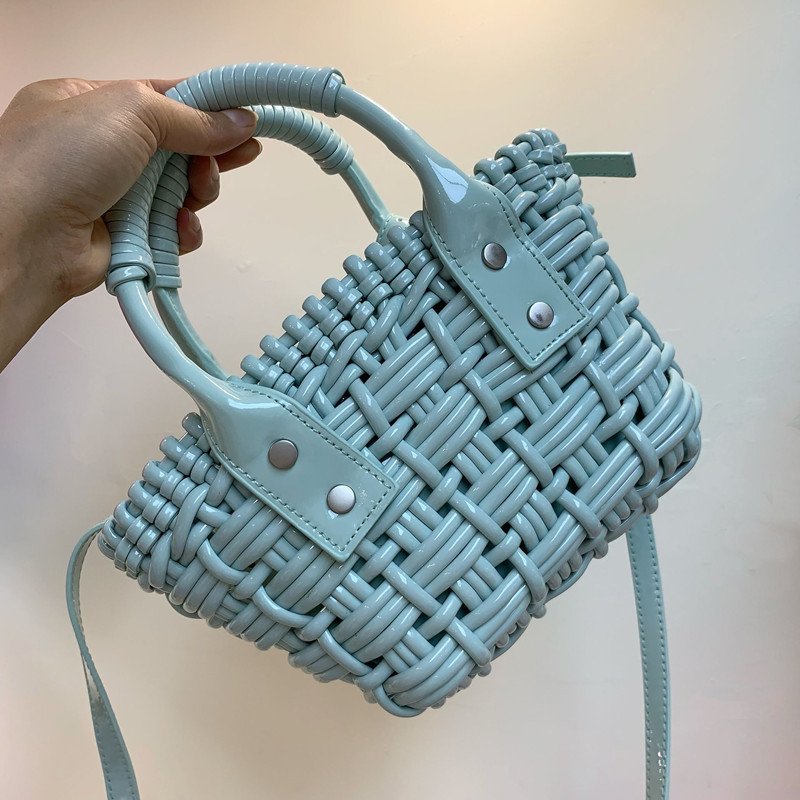 画像3: PU LEATHER BRAIDED MINI TOTE SHOULDER BAG レザー編み込みミニトートショルダーバッグクラッチかご籠バッグ (3)