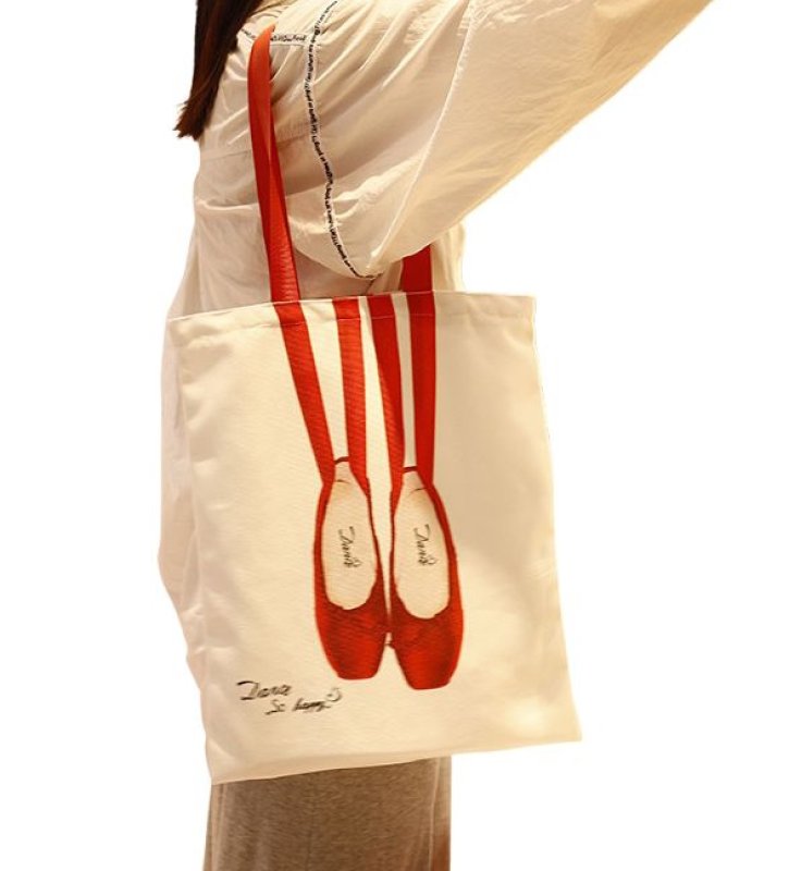 画像7: Ballet Pointe Shoe Print Canvas Tote Shoulder Bag　 バレー トウシューズプリントキャンバストートショルダーバッグ (7)