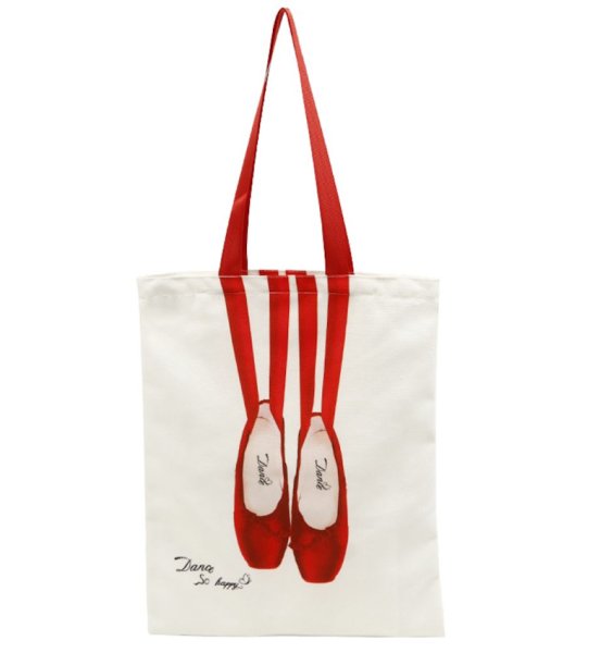 画像1: Ballet Pointe Shoe Print Canvas Tote Shoulder Bag　 バレー トウシューズプリントキャンバストートショルダーバッグ (1)