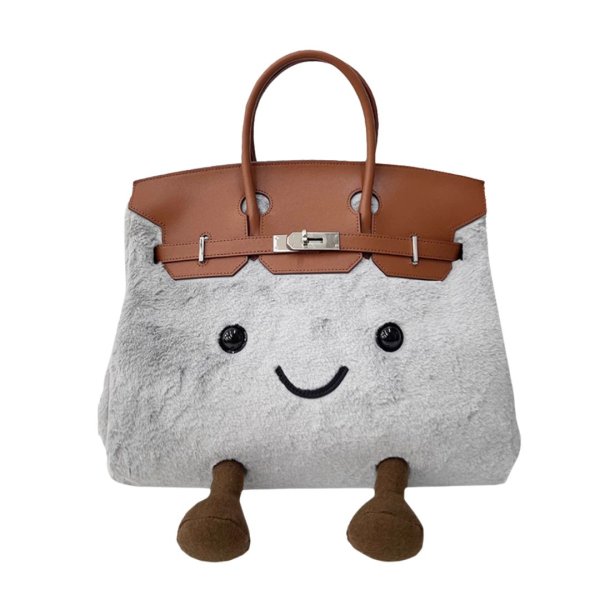 画像1: BK Smile Fur Tote Bag BK M スマイル ファー モコモコ トート ぬいぐるみ バッグ (1)
