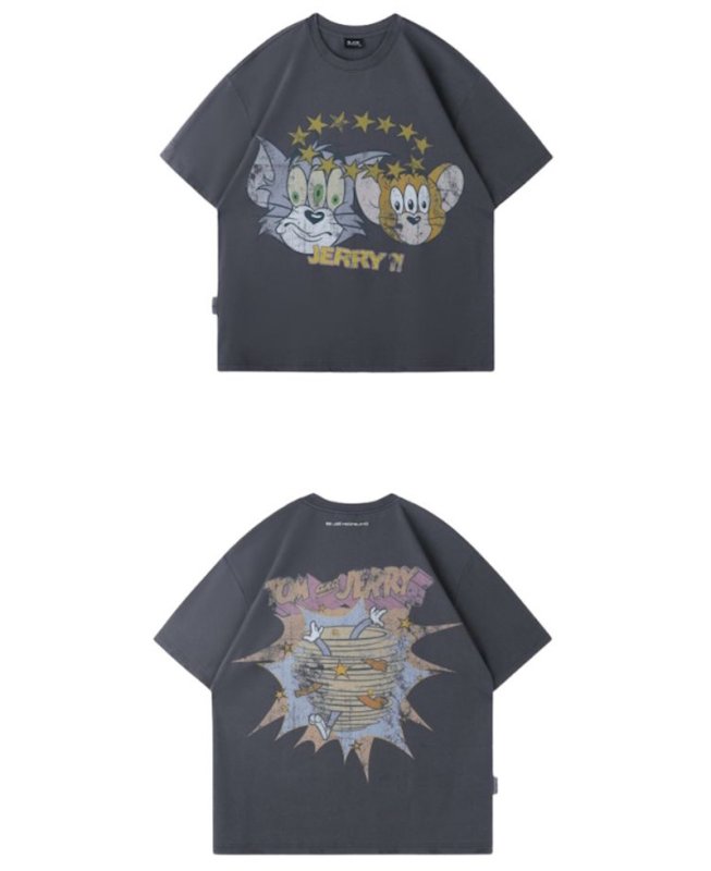 画像1: Unisex Surprised Face Tom and Jerry Vintage Style print t-shirt　 男女兼用 ユニセックスサプライズトムとジェリーヴィンテージスタイルプリントTシャツ (1)