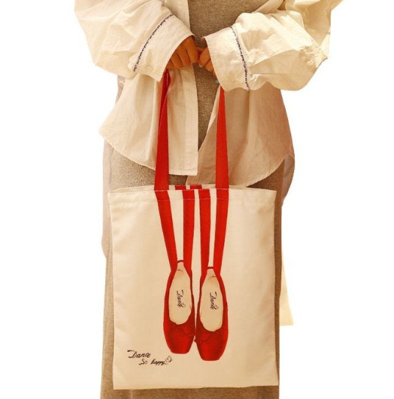 画像6: Ballet Pointe Shoe Print Canvas Tote Shoulder Bag　 バレー トウシューズプリントキャンバストートショルダーバッグ (6)