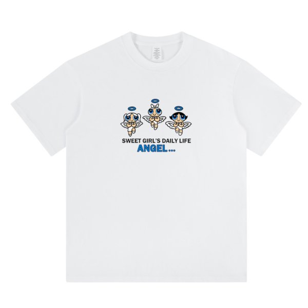 画像1: Unisex Angel Powerpuff Girls Paint  t-shirt 　 男女兼用 ユニセックスエンジェル天使パワーパフガールズプリントTシャツ (1)