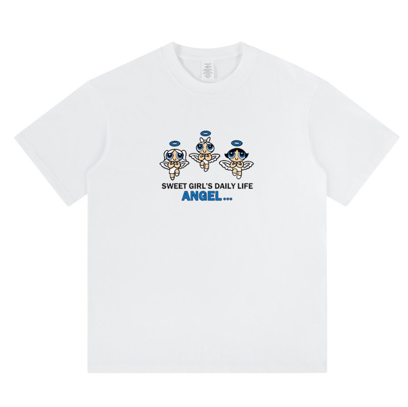 画像1: Unisex Angel Powerpuff Girls Paint  t-shirt 　 男女兼用 ユニセックスエンジェル天使パワーパフガールズプリントTシャツ (1)