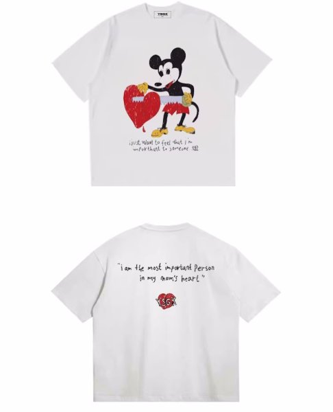 画像1: Unisex Classic Mickey Mouse & Hearts  print t-shirt　 男女兼用 ユニセックスクラシックミッキーマウス＆ハートプリントヒップホップTシャツ　 (1)