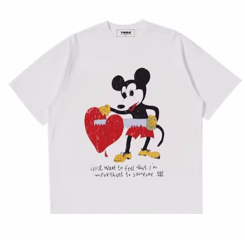 画像2: Unisex Classic Mickey Mouse & Hearts  print t-shirt　 男女兼用 ユニセックスクラシックミッキーマウス＆ハートプリントヒップホップTシャツ　 (2)
