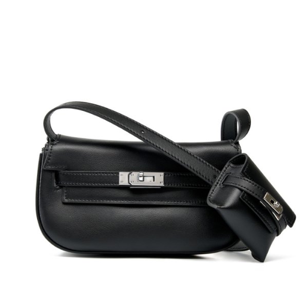 画像1: Genuine Leather Move Kelly Dumpling Bag Two-in-One Mini Shoulder Saddle Bag　本革ムーブケリーダンプリングバッグツーインワンミニショルダー斜め掛けサドルバッグ (1)