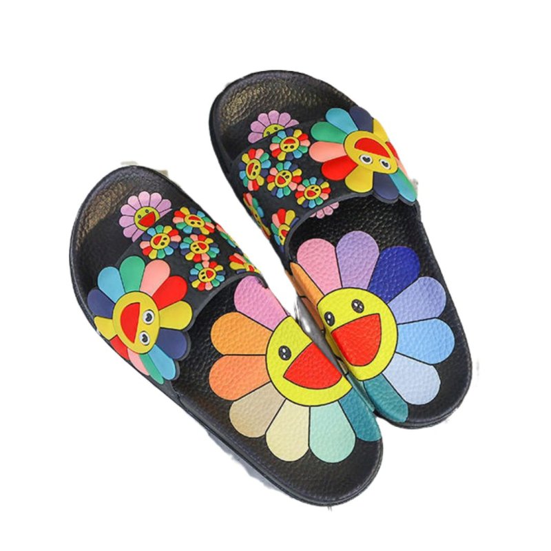 画像1: Women's Smile flower flat sandals  slippers スマイル サンフラワー　向日葵 ひまわり フラットシャワーサンダル　 (1)