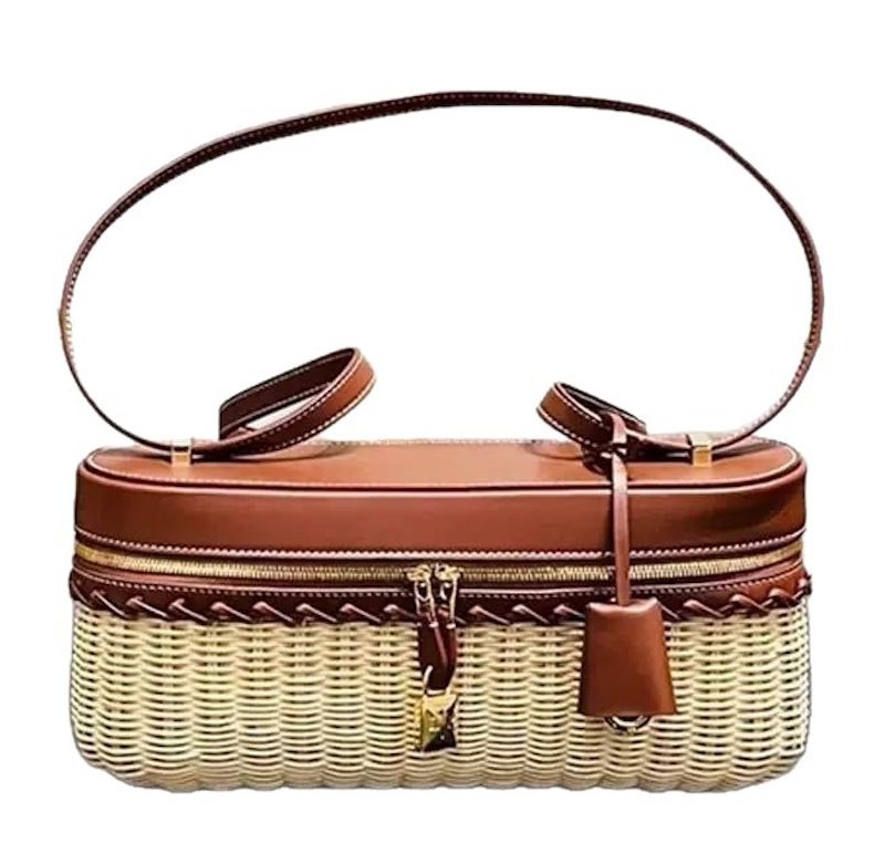 画像1: Rattan lunch box-shaped tote shoulder bag　ラタンランチボックススタイル トートショルダー斜め掛けかごバッグ (1)