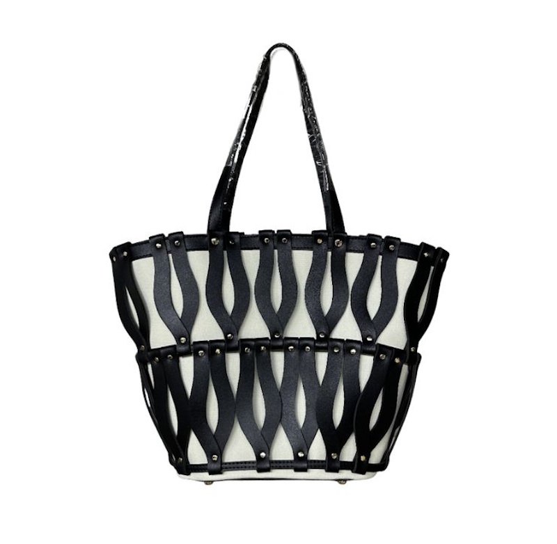 画像2: Leather Woven & Canvas Tote Shoulder Bag　 男女兼用ユニセックスレザー織り＆キャンバストートショルダーバッグトート (2)