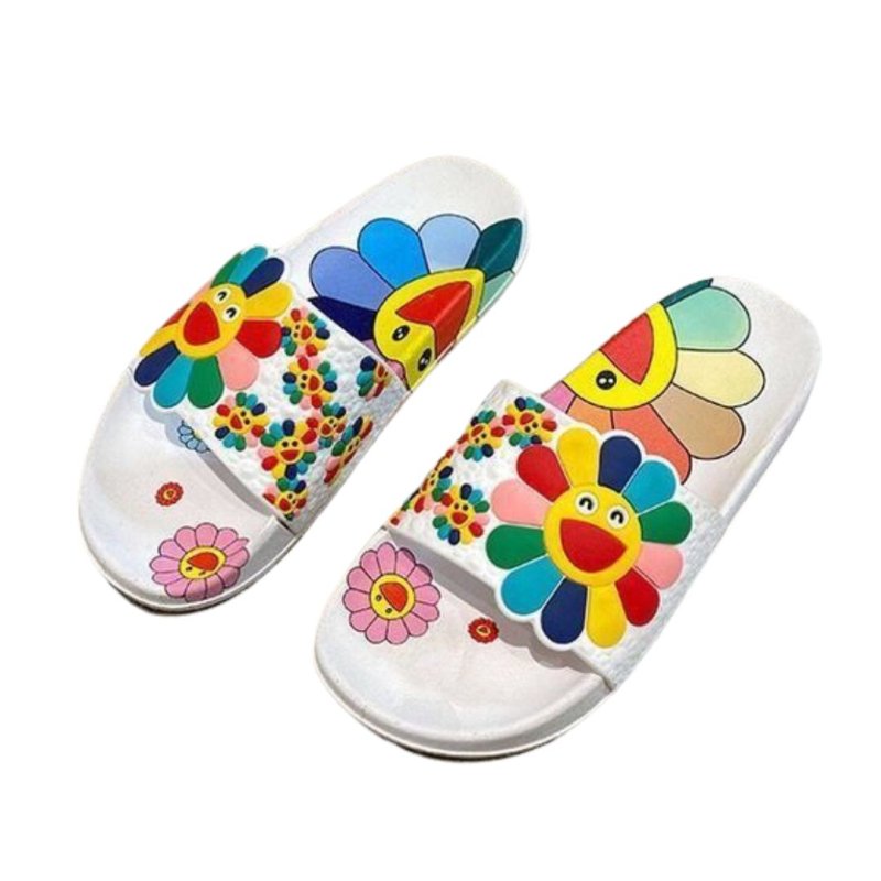 画像2: SALE セール Women's Smile flower flat sandals  slippers スマイル サンフラワー　向日葵 ひまわり フラットシャワーサンダル　 (2)
