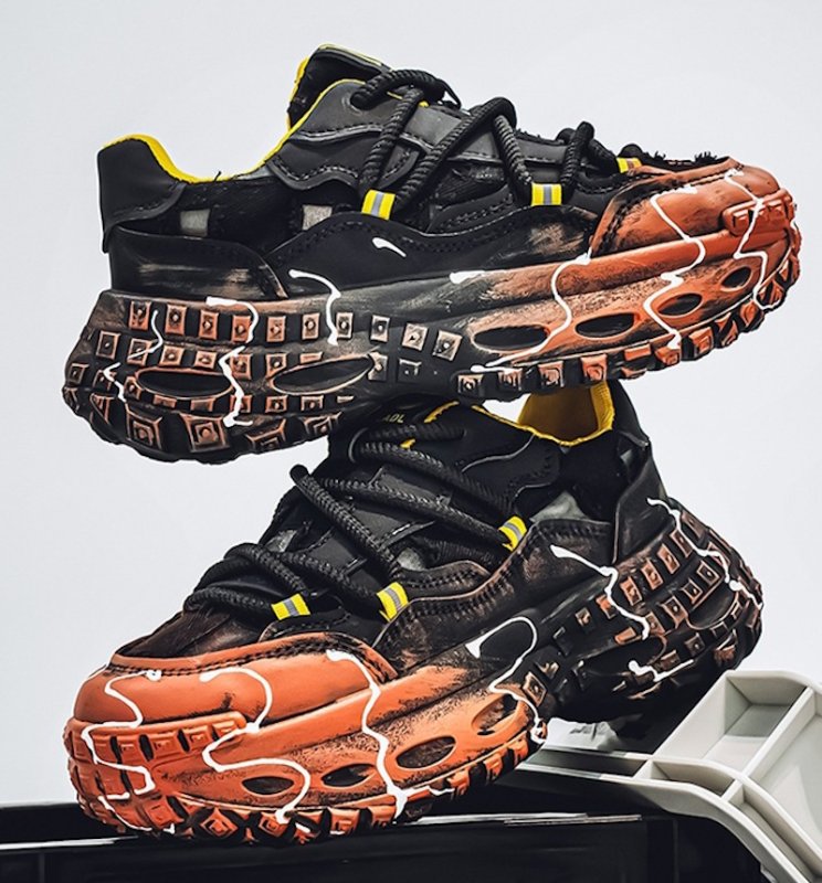 画像7: Men's unisex pomegranate chunky sole platform lace-up sneakers 男女兼用 ユニセックス ザクロチャンキーソール厚底レースアップ ペイント スニーカー (7)