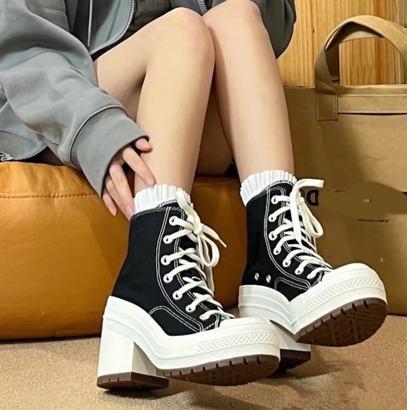 画像6: muffin daddy high cut lace-up heel sneakers ユニセックス 男女兼用 厚底 ハイカット マフィン ヒール 厚底 レースアップ スニーカー (6)