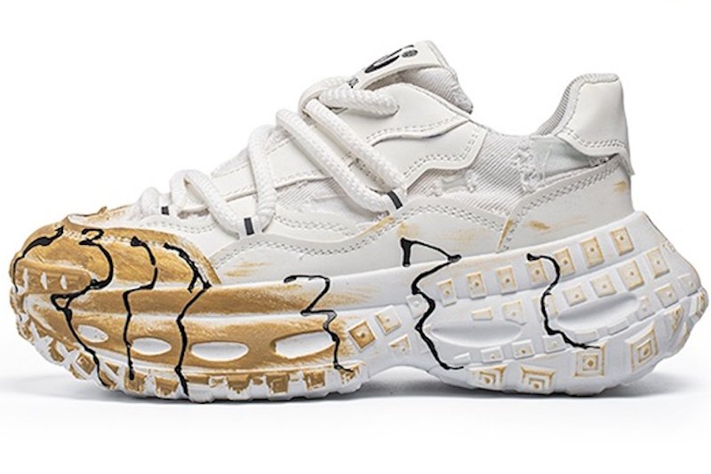 画像2: Men's unisex pomegranate chunky sole platform lace-up sneakers 男女兼用 ユニセックス ザクロチャンキーソール厚底レースアップ ペイント スニーカー (2)