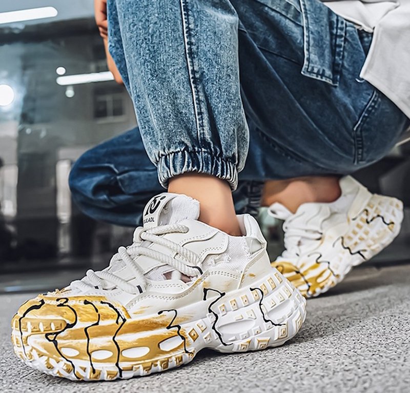 画像5: Men's unisex pomegranate chunky sole platform lace-up sneakers 男女兼用 ユニセックス ザクロチャンキーソール厚底レースアップ ペイント スニーカー (5)