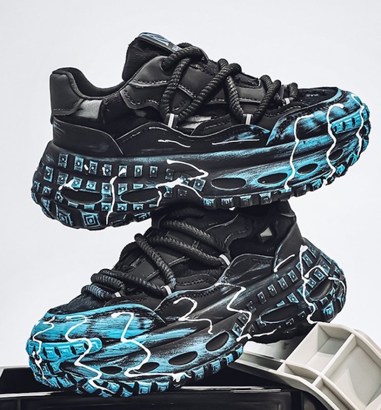 画像8: Men's unisex pomegranate chunky sole platform lace-up sneakers 男女兼用 ユニセックス ザクロチャンキーソール厚底レースアップ ペイント スニーカー (8)