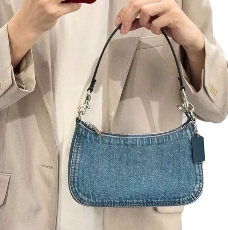 画像4: Denim one-shoulder underarm tote shoulder accessory pouch bag 男女兼用ユニセックス デニムワンショルダーアンダーアームトートショルダーアクセサリーポーチバッグ (4)