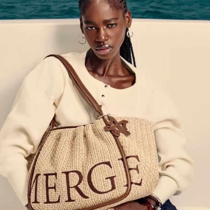 画像2: MERGE A DAY BAG in Sand Dune Straw Tote shoulder bag merge ロゴ 編み込み カゴ ニット トート ショルダー バッグ (2)