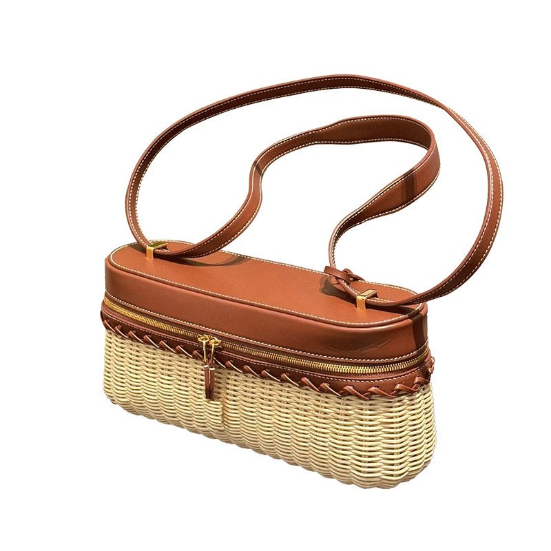 画像4: Rattan lunch box-shaped tote shoulder bag　ラタンランチボックススタイル トートショルダー斜め掛けかごバッグ (4)