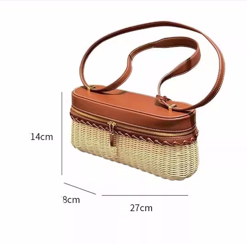 画像7: Rattan lunch box-shaped tote shoulder bag　ラタンランチボックススタイル トートショルダー斜め掛けかごバッグ (7)