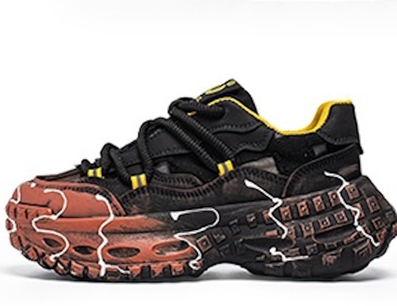 画像3: Men's unisex pomegranate chunky sole platform lace-up sneakers 男女兼用 ユニセックス ザクロチャンキーソール厚底レースアップ ペイント スニーカー (3)