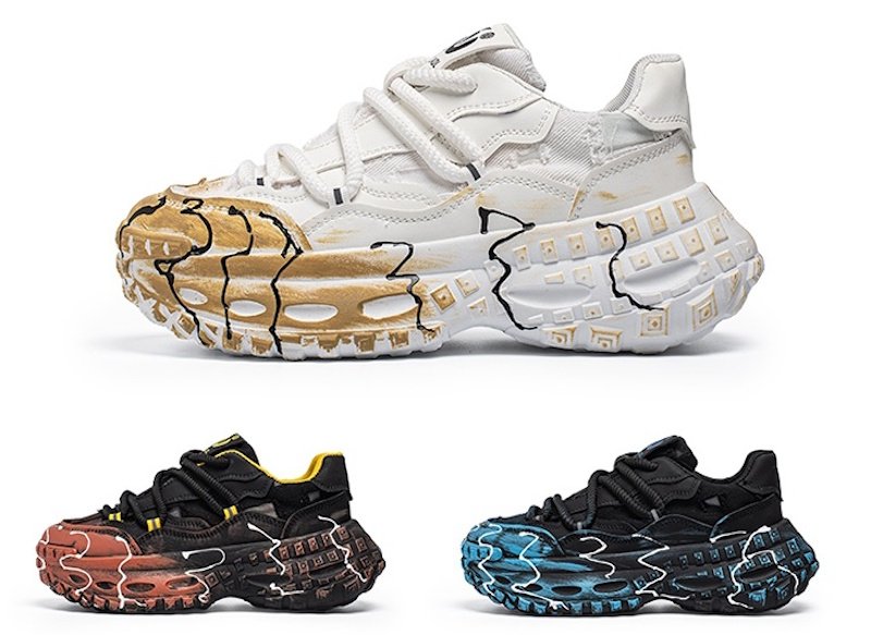 画像4: Men's unisex pomegranate chunky sole platform lace-up sneakers 男女兼用 ユニセックス ザクロチャンキーソール厚底レースアップ ペイント スニーカー (4)