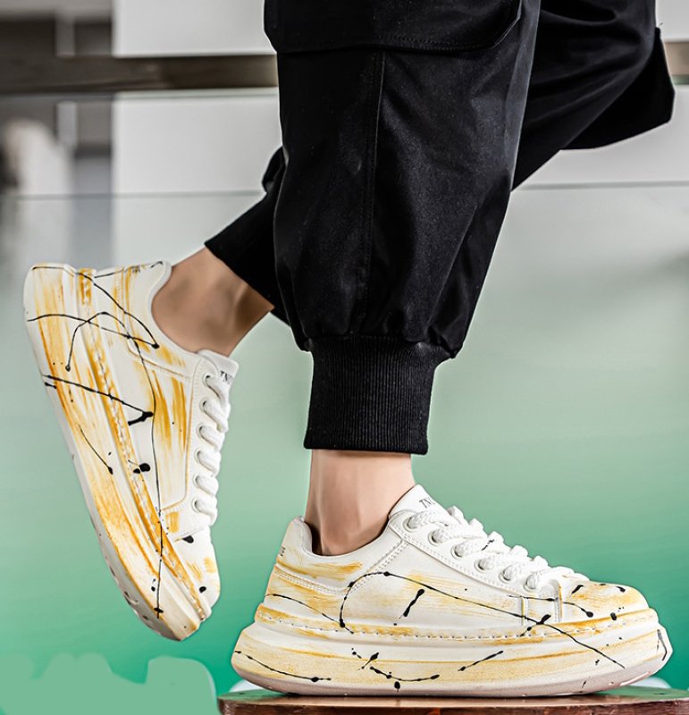 画像4: Men's unisex  Graphic painted leather lace-up platform sneakers　男女兼用 ユニセックス グラフィックペイントレザーレースアップ厚底スニーカー (4)