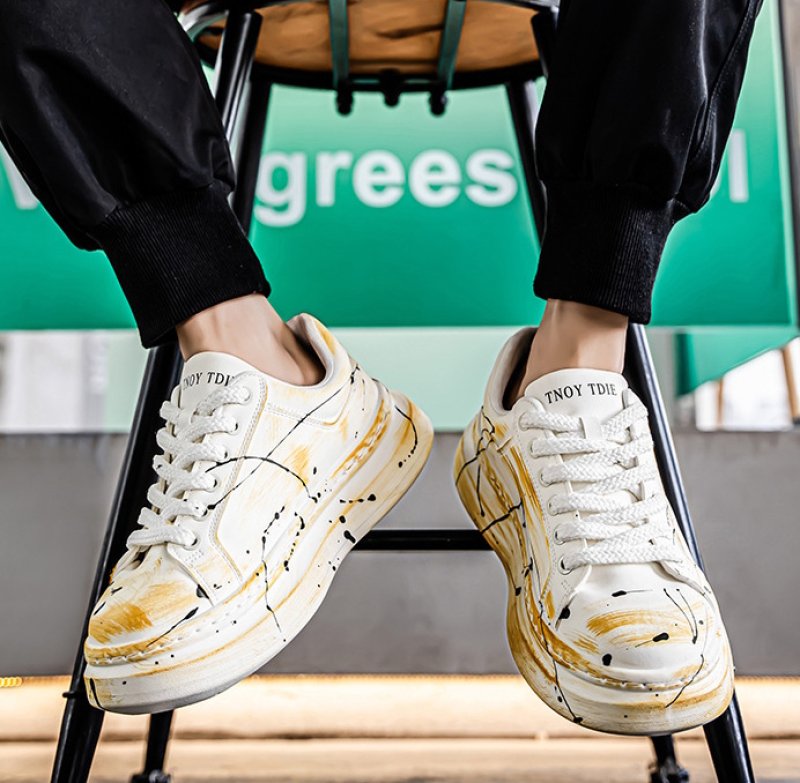 画像3: Men's unisex  Graphic painted leather lace-up platform sneakers　男女兼用 ユニセックス グラフィックペイントレザーレースアップ厚底スニーカー (3)