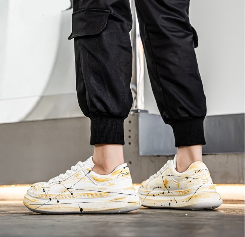 画像5: Men's unisex  Graphic painted leather lace-up platform sneakers　男女兼用 ユニセックス グラフィックペイントレザーレースアップ厚底スニーカー (5)