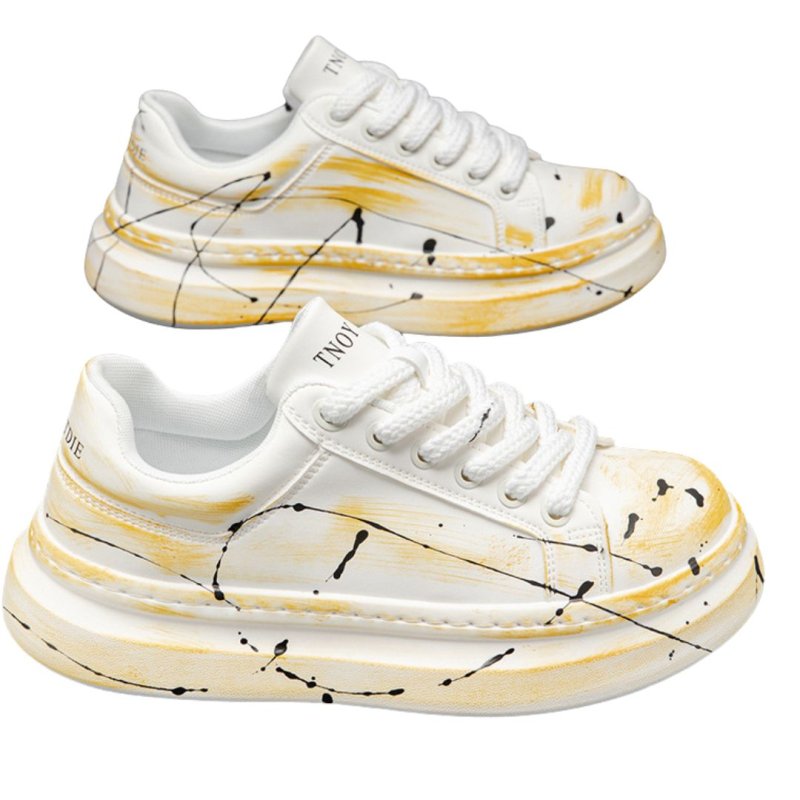画像2: Men's unisex  Graphic painted leather lace-up platform sneakers　男女兼用 ユニセックス グラフィックペイントレザーレースアップ厚底スニーカー (2)