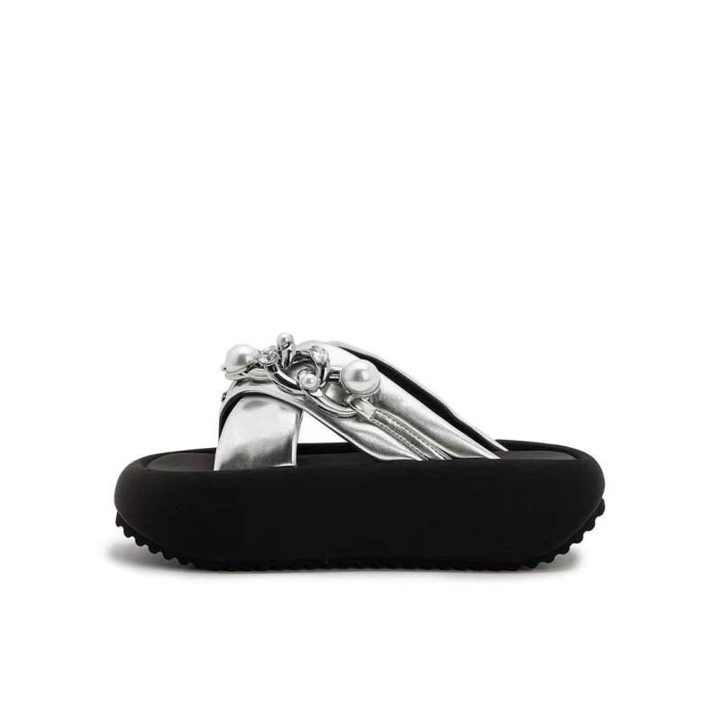 画像4: Pearl & Chain Soft Sole Platform Sandals Slippers　 パール＆チェーンソフトソール厚底クロスサンダルスリッパ (4)
