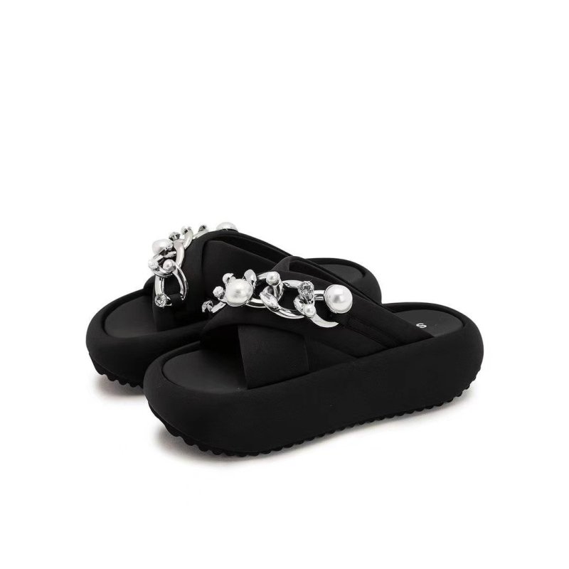 画像5: Pearl & Chain Soft Sole Platform Sandals Slippers　 パール＆チェーンソフトソール厚底クロスサンダルスリッパ (5)