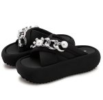 画像1: Pearl & Chain Soft Sole Platform Sandals Slippers　 パール＆チェーンソフトソール厚底クロスサンダルスリッパ (1)