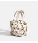 画像3: Mesh Woven Leather Tote Shoulder Crossbody Bag with Smile Charm　ユニセックスメッシュ編み込みレザートートスマイルチャーム付きショルダークロスボディバッグ (3)