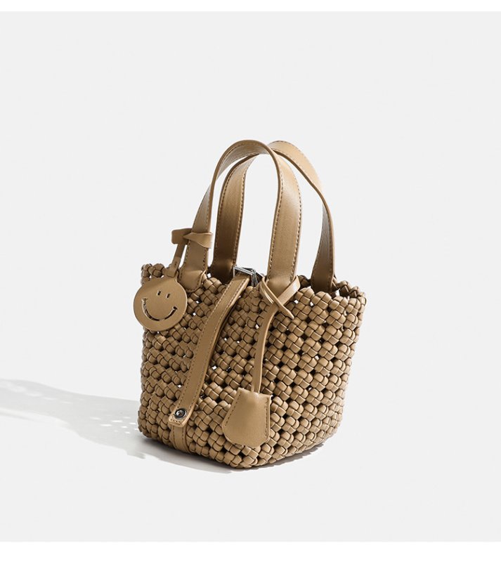 画像15: Mesh Woven Leather Tote Shoulder Crossbody Bag with Smile Charm ユニセックスメッシュ編み込みレザートートスマイルチャーム付きショルダークロスボディバッグ (15)