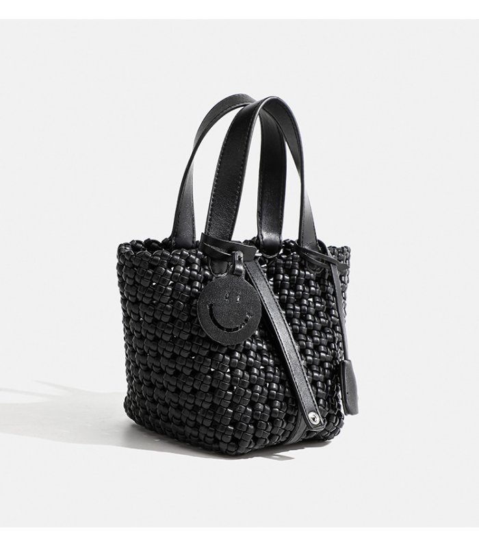 画像5: Mesh Woven Leather Tote Shoulder Crossbody Bag with Smile Charm ユニセックスメッシュ編み込みレザートートスマイルチャーム付きショルダークロスボディバッグ (5)
