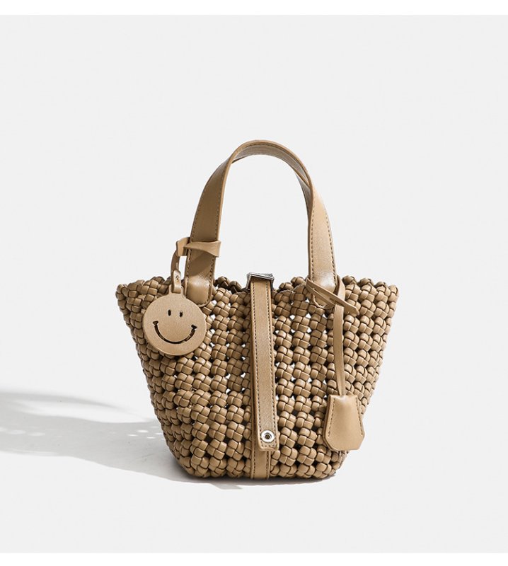 画像13: Mesh Woven Leather Tote Shoulder Crossbody Bag with Smile Charm ユニセックスメッシュ編み込みレザートートスマイルチャーム付きショルダークロスボディバッグ (13)