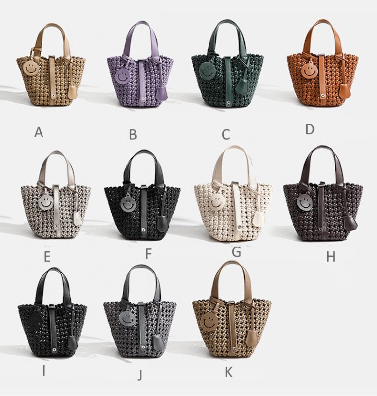 画像11: Mesh Woven Leather Tote Shoulder Crossbody Bag with Smile Charm ユニセックスメッシュ編み込みレザートートスマイルチャーム付きショルダークロスボディバッグ (11)