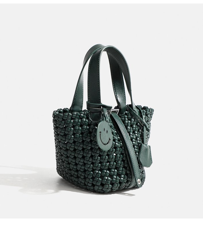 画像6: Mesh Woven Leather Tote Shoulder Crossbody Bag with Smile Charm ユニセックスメッシュ編み込みレザートートスマイルチャーム付きショルダークロスボディバッグ (6)
