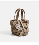 画像4: Mesh Woven Leather Tote Shoulder Crossbody Bag with Smile Charm　ユニセックスメッシュ編み込みレザートートスマイルチャーム付きショルダークロスボディバッグ (4)