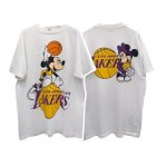 画像1: Mickey Mouse Playing Basketball x Lakers Print Tshirt  　ユニセックス 男女兼用バスケットボール×ミッキー×レイカースプリント 半袖  Tシャツ  (1)